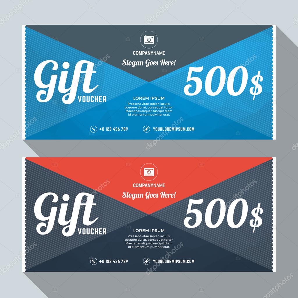 Gift Voucher Vector Design Print Template. Discount Card. Gift Certificate. 2 Color Themes. Vector Illustration