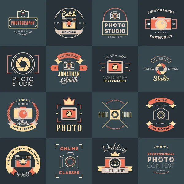 Vector Set of Photography Logo Design Templates. Photography Retro Vintage Badges and Labels.  Wedding Photography. Photo Studio. Camera Shop. Photography Community — 图库矢量图片