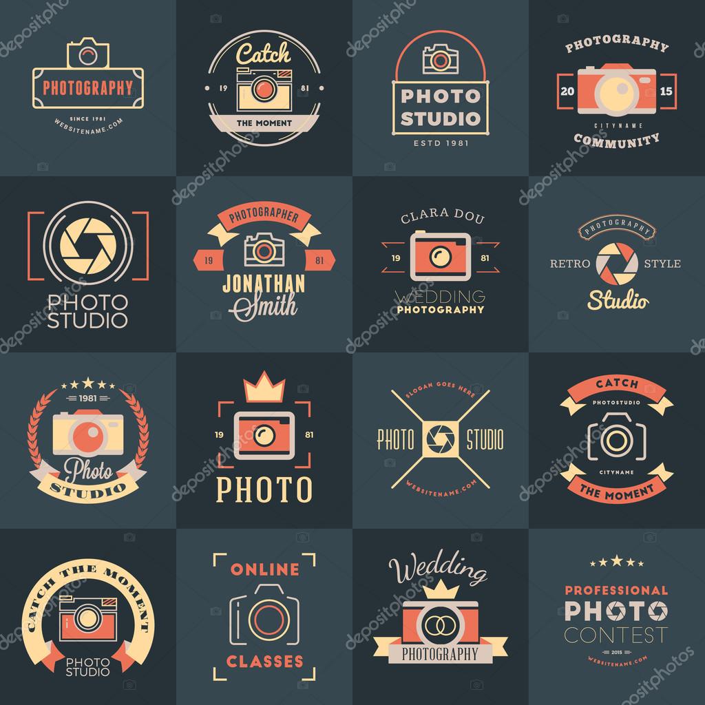Vector Set of Photography Logo Design Templates. Photography Retro Vintage Badges and Labels.  Wedding Photography. Photo Studio. Camera Shop. Photography Community