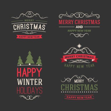 Noel ve yeni yıl vektör dekorasyon Set tasarım öğeleri, etiketleri ve tatil dilek