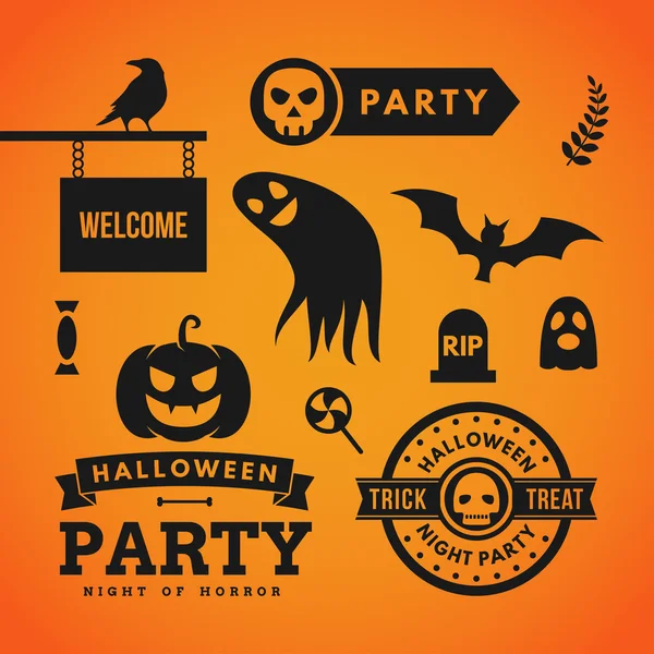 Conjunto de ilustraciones vectoriales de Halloween y elementos decorativos — Vector de stock