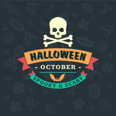 Retro Happy Halloween Badge, Sticker, Label. Design Element for Greetings Card or Party Flyer. Vector Illustration