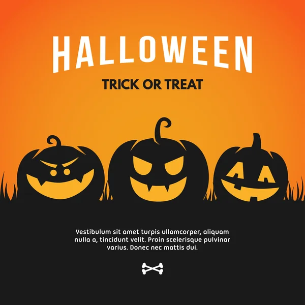 Halloween-Vektorillustration mit Kürbis und Text halloween - Trick oder Leckerbissen — Stockvektor