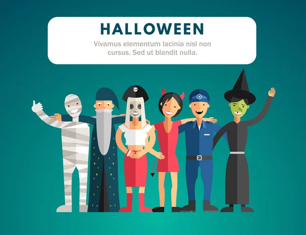 Flat Design Vector Illustration of Halloween Monster Costumes — 图库矢量图片