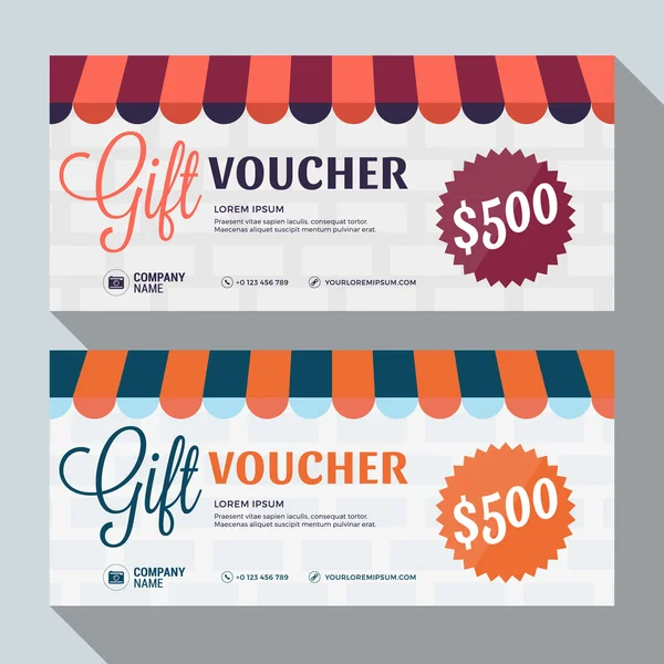 Gift Voucher Vector Design Print Template. Discount Card. Gift Certificate. 2 Color Themes. Vector Illustration — Stock vektor