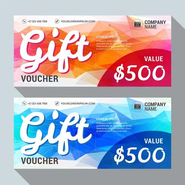 Gift Voucher Vector Design Print Template. Discount Card. Gift Certificate. 2 Color Themes. Vector Illustration — Wektor stockowy