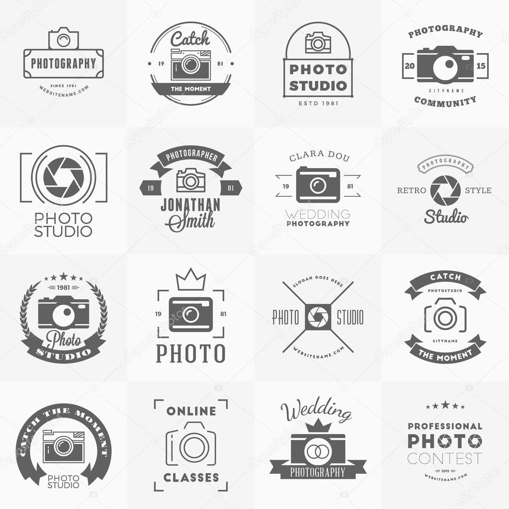 Vector Set of Photography Logo Design Templates. Photography Retro Vintage Badges and Labels.  Wedding Photography. Photo Studio. Camera Shop. Photography Community