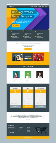 One Page Website Vector Design Template in Flat Style — Stock Vector