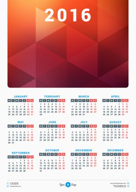 Calendar for 2016 Year. Vector Stationery Design Template with Place for Photo. Portrait Orientation. Week Starts Monday