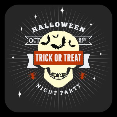 Retro Happy Halloween Badge, Sticker, Label. Design Element for Greetings Card or Party Flyer. Vector Illustration