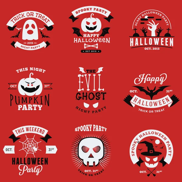 Set di Retro Vintage Happy Halloween Badge, Adesivi, Etichette. Elementi di design per biglietti di auguri o volantini. Illustrazione vettoriale — Vettoriale Stock