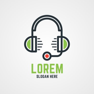 Vector Logo Template. Headphones with Microphone. Hotline Support Service