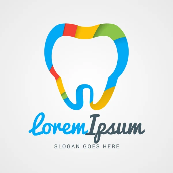Plantilla de logotipo vectorial. Siluetas de dientes con ondas coloridas abstractas. Logo para Clínica Dental — Archivo Imágenes Vectoriales