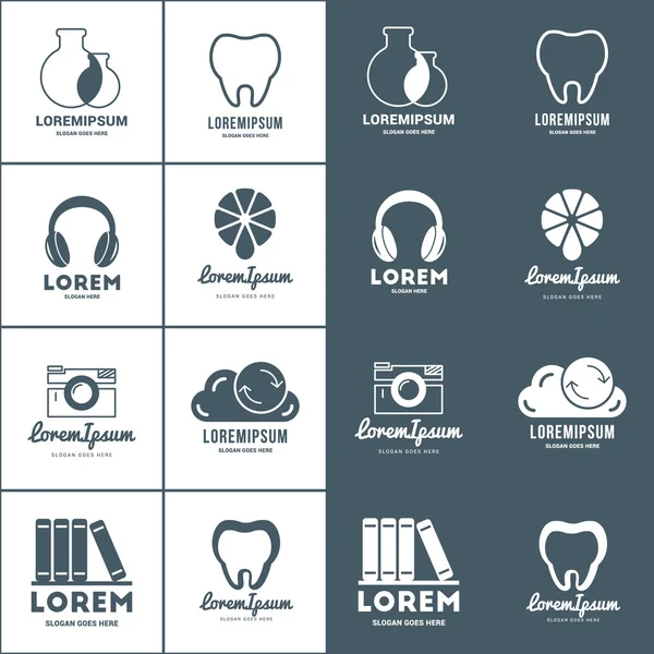 Set of Vector Logo Templates. Positive and Negative Versions. Lab, Dentist, Juice, Photographer, Bookstore, Cloud Storage, Healthcare — Stockový vektor