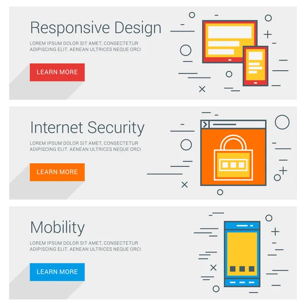 Diseño sensible. Seguridad en Internet. Movilidad. Línea de Arte Diseño Plano Ilustración. Vector Web Banners Conceptos — Vector de stock