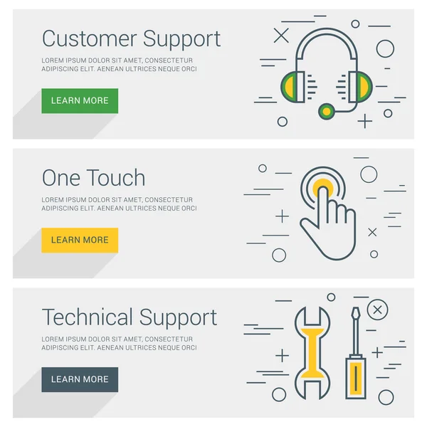 Customer Support. One-Touch. Technische ondersteuning. Lijn Art Flat Design illustratie. Vector Web Banners concepten — Stockvector