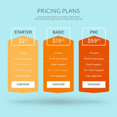 Vector Design Template for Pricing Table in Flat Design Style for Websites and Applications