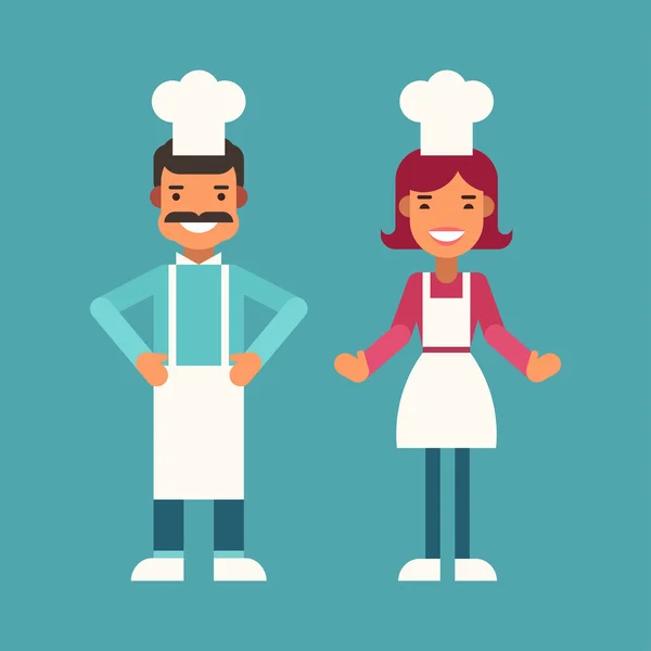 Profession Concept. Cook. Male and Female Cartoon Characters. Flat Design Vector Illustration — Stock vektor