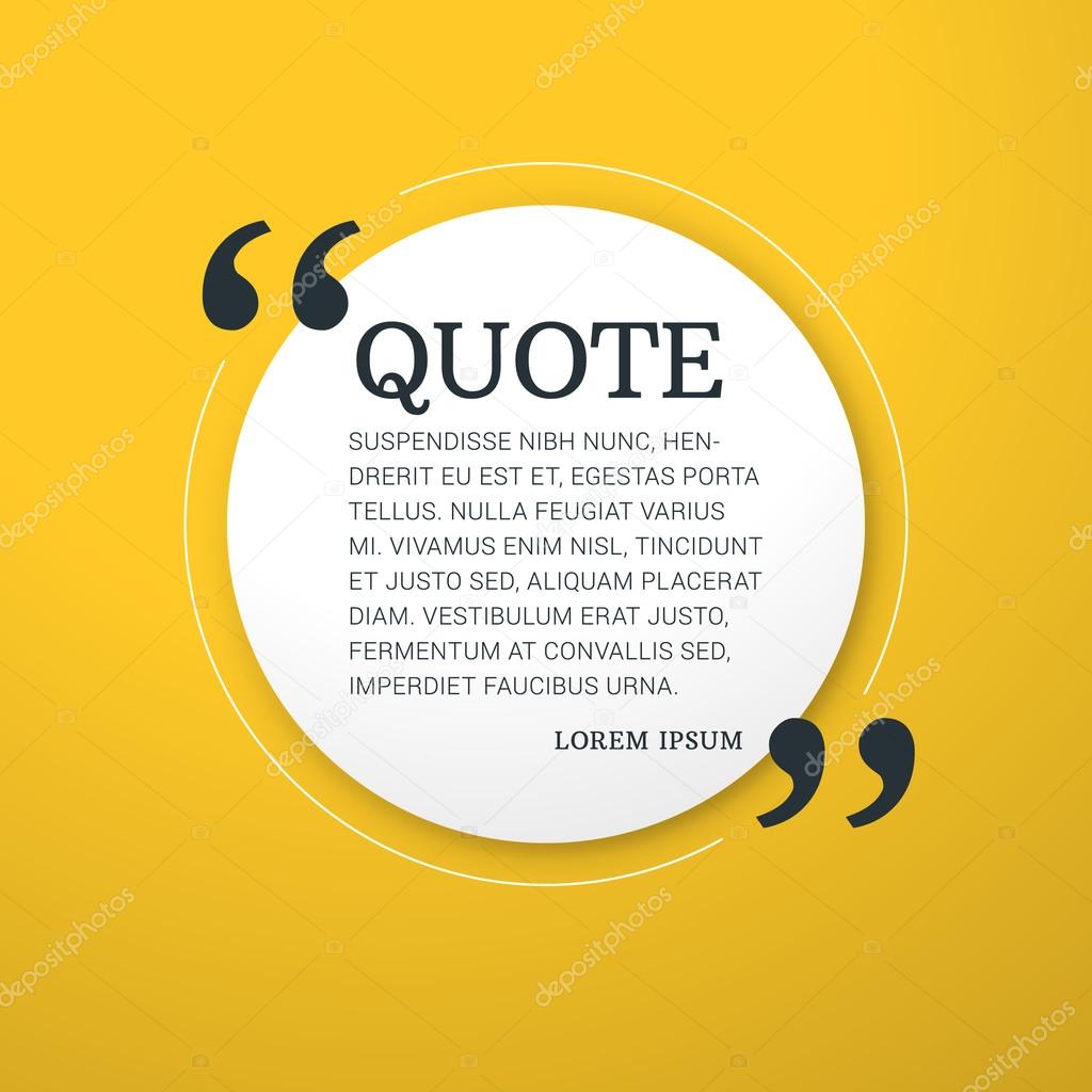Quote Blank Vector Design Template. Vector Typographic Background Design. Quote Text Bubble. White Circle with Place for Text on Yellow Background