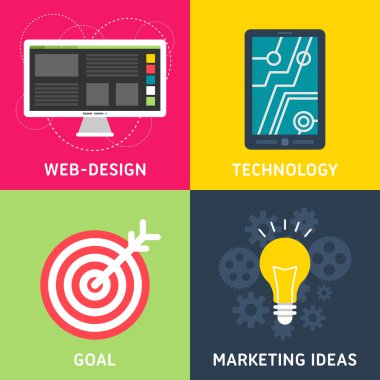 Set of Flat Design Vector Business Illustrations. Web Design, Technology, Goal, Marketing Ideas