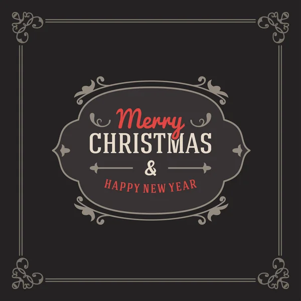 Vintage Retro Feliz Navidad Insignia Saludos. Ilustración vectorial sobre fondo oscuro — Vector de stock