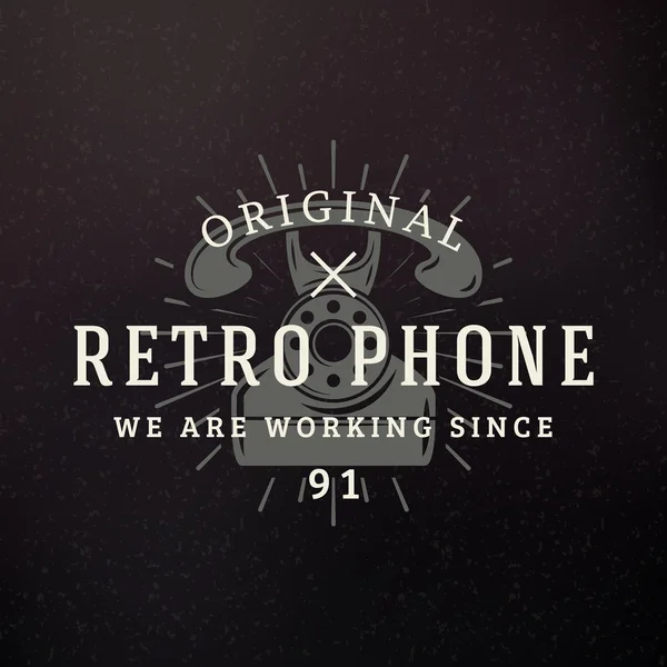 Retro Phone. Vintage Retro Design Elements for Logotype, Insignia, Badge, Label. Business Sign Template. Textured Background — Stok Vektör