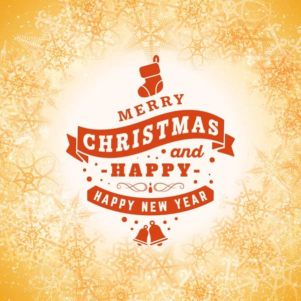 Neşeli Noel tebrik Kartpostalı Vintage tipografik rozeti ile. Vektör çizim