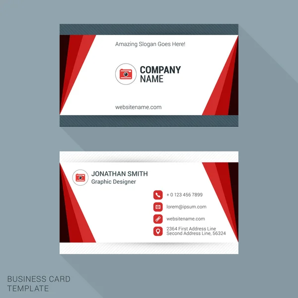 Plantilla de tarjeta de visita moderna creativa y limpia en color rojo. Ilustración vectorial — Vector de stock