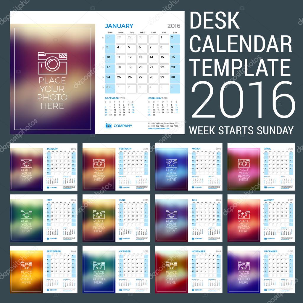 Desk Calendar For 2016 Year Vector Stationery Design Template