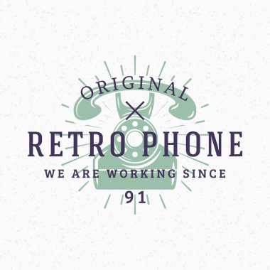 Retro Phone. Retro Design Elements for Logotype, Insignia, Badge, Label. Business Sign Template. Textured Background