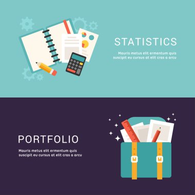 Flat Design Concept for Web Banners. Statistics and Portfolio