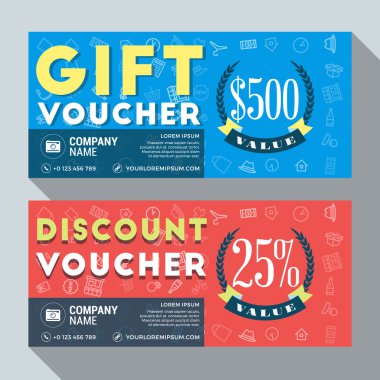 Hediye ve indirim çeki vektör tasarım yazdırma şablonu. Vektör çizim