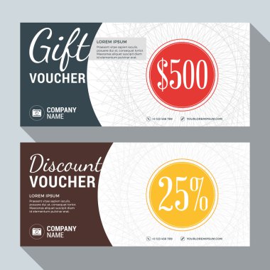 Hediye ve indirim çeki vektör tasarım yazdırma şablonu. Vektör çizim