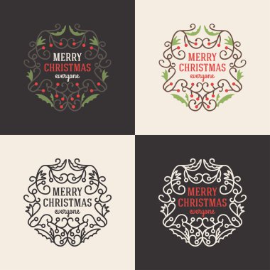 Noel çiçek dekoratif selamlar ökseotu şube, çilek ve tipografik tasarım öğeleri kümesi. Çizilmiş vektör çizim el