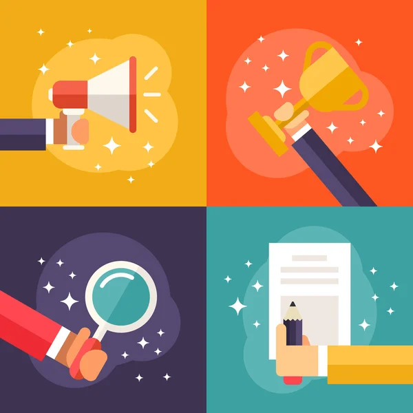 Set of Flat Vector Business Illustrations. Promotion, Winner, Searching, Contract — Wektor stockowy