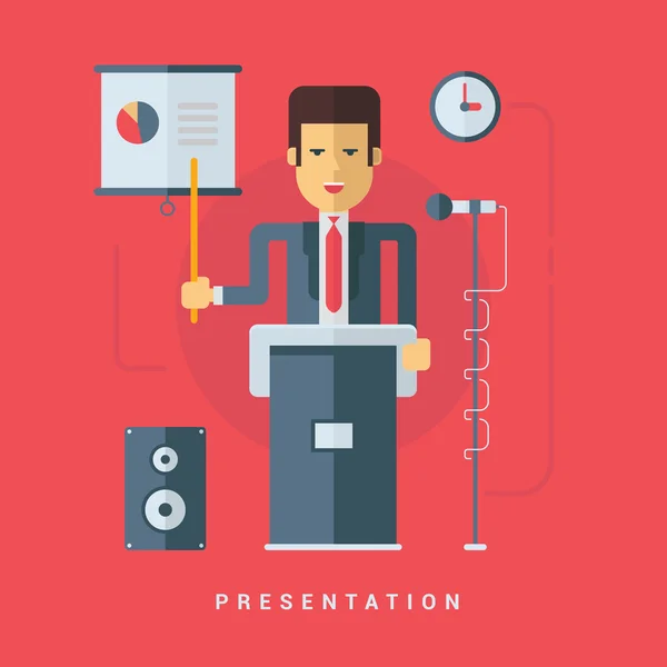 Businessman Giving a Presentation. Flat Style Vector Illustration — 스톡 벡터