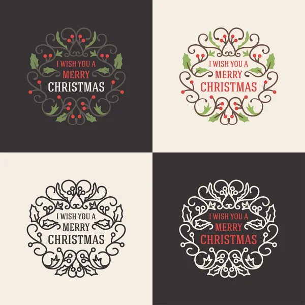 Noel çiçek dekoratif selamlar ökseotu şube, çilek ve tipografik tasarım öğeleri kümesi. Çizilmiş vektör çizim el