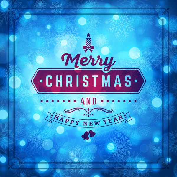 Decoración de postal de Navidad con insignia tipográfica vintage y fondo borroso colorido. Ilustración vectorial — Vector de stock