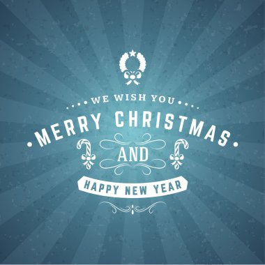 Retro Vintage Typographic Merry Christmas and Happy New Year Badge. Vector Illustration