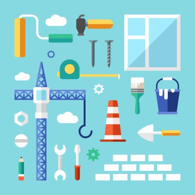 Building. Set of Vector Icons and Illustrations in Flat Design Style
