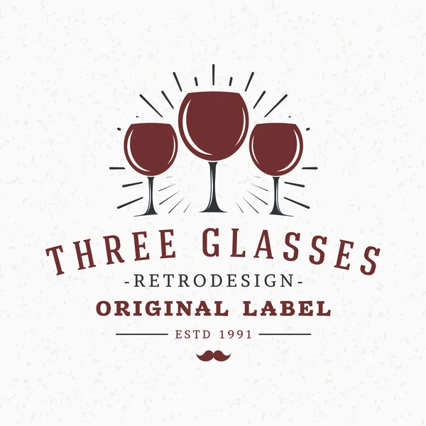 Wine Glasses. Vintage Retro Design Elements for Logotype, Insignia, Badge, Label. Business Sign Template. Textured Background — ストックベクタ
