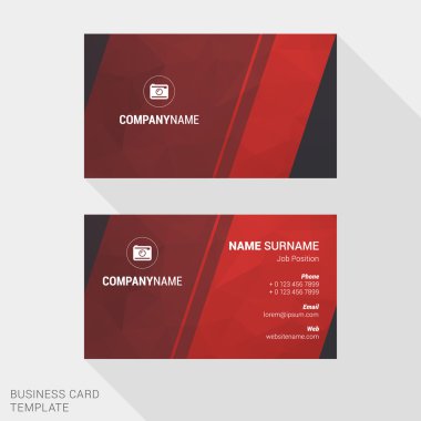 Modern Creative and Clean Business Card Template in Red Color with Diagonal Lines. Flat Style Vector Illustration