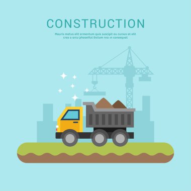 Building Concept. Dump Truck. Vector Illustration in Flat Design Style for Web Banners or Promotional Materials
