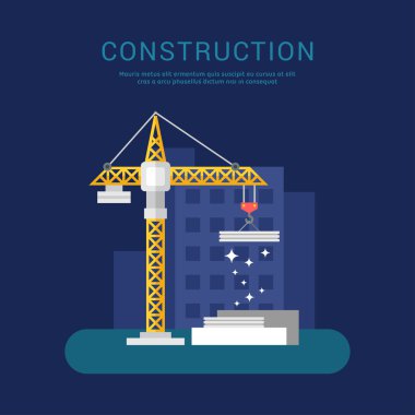 Building Concept. Crane. Vector Illustration in Flat Design Style for Web Banners or Promotional Materials