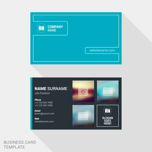 Modern Creative and Clean Business Card Template for Photographer with Place for Photos. Flat Style Vector Illustration — Stok Vektör