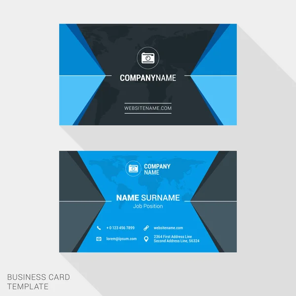 Modern Creative and Clean Business Card Template in Blue Color with World Map. Flat Style Vector Illustration — ストックベクタ