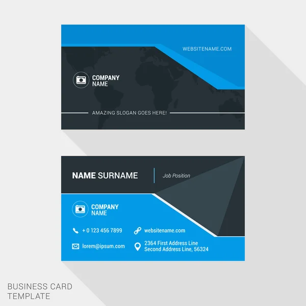 Modern Creative and Clean Business Card Template in Blue Color with World Map. Flat Style Vector Illustration — Stockový vektor