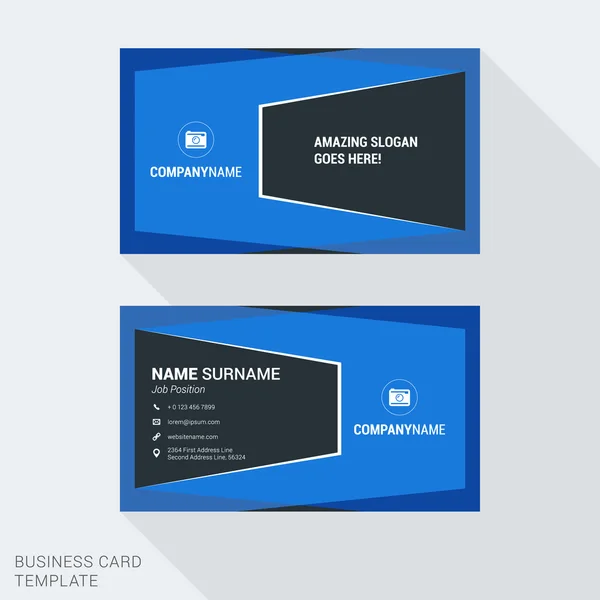 Modern Creative and Clean Business Card Template in Blue Color with Abstract Frames. Flat Style Vector Illustration — Stock vektor