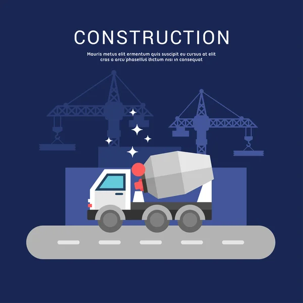Building Concept. Cement Mixers. Vector Illustration in Flat Design Style for Web Banners or Promotional Materials — Stock vektor
