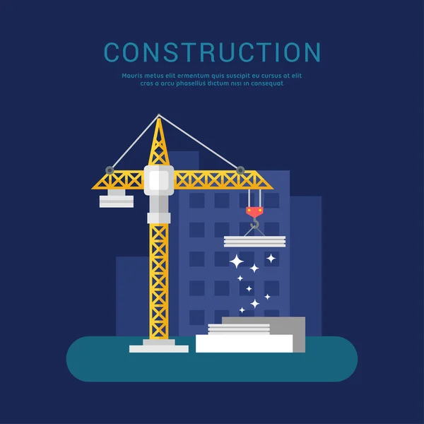 Concepção do edifício. Crane. Ilustração vetorial em estilo de design plano para banners da Web ou materiais promocionais —  Vetores de Stock